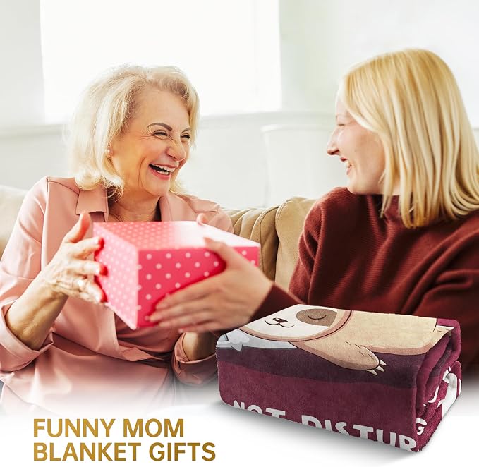 Leebbsin Funny Gifts for Mom, Birthday Gifts for Mom from Daughter Son | Mom is Charging Sloth Blanket, 60" x 50", Burgundy, Mom Gift for Christmas Mothers Day, Soft Sloth Throws Blanket for Mother