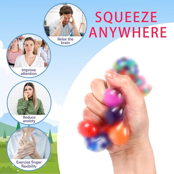 36 Pack Squishy Ball, Stress Balls Bulk for Adults, Mini Stress Balls, Anti-Anxiety and Fidget Balls to Relax, Birthday Gifts, Goodie Bag Stuffers