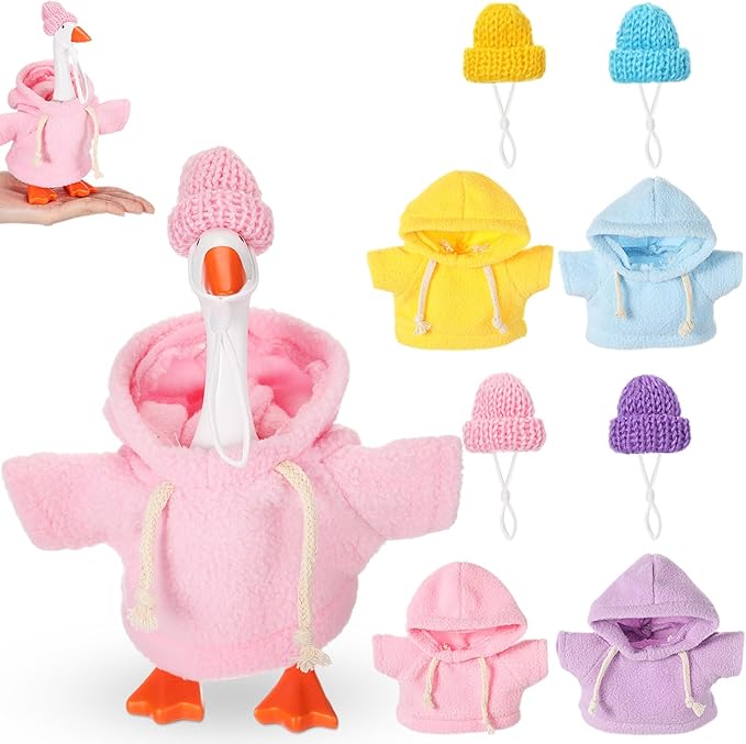 4 Set 7 Inch Mini Desk Goose Knitted Outfits Magnetic Goose Key Holder Multiple Colors Clothes for Magnetic Duck Statue Desk Key Holder Decor(Hooded)