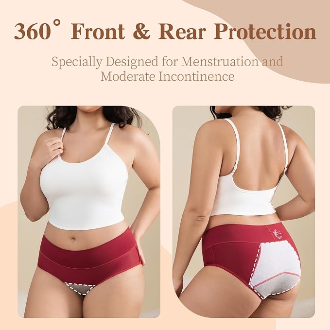 Women's Period Washable Urinary Incontinence Cotton Brief Underwear Menstrual Panties with Leakproof
