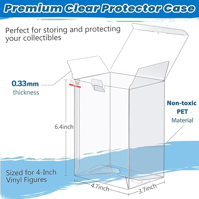 Protector Cases Compatible with Funko, 8 Pack Fit Standard 4-Inch Collectible Figures, Stackable Storage, Clear Display Box with Protective Film, 8 Pack