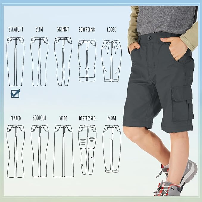 linlon Kids' Cargo Pants, Boy's Casual Outdoor Quick Dry Waterproof Hiking Climbing Convertible Trousers #9016