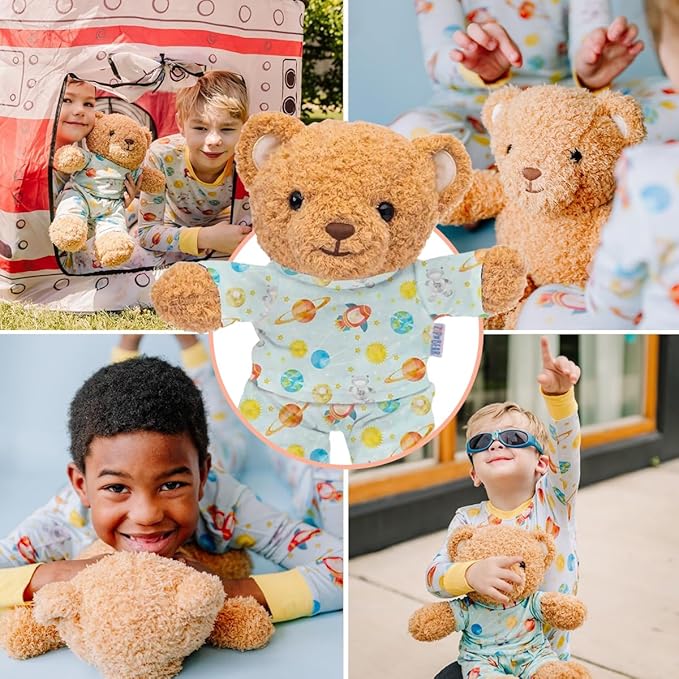 Zip N' Bear Soft Plush Teddy Bear Stuffed Animal with Planet Pals Pajamas - Zippy The Bear Cute Cuddly Plush Toy, Perfect Sensory Teddy for Kids, Toddlers - Adorable Gift & Bedtime Companion