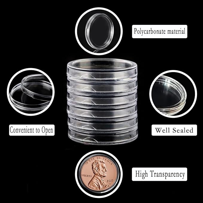 MUDOR Coin Holders for Cent, 100 Pack Coin Storage Cases for Collectors, Plastic Coin Collection Protectors Capsules