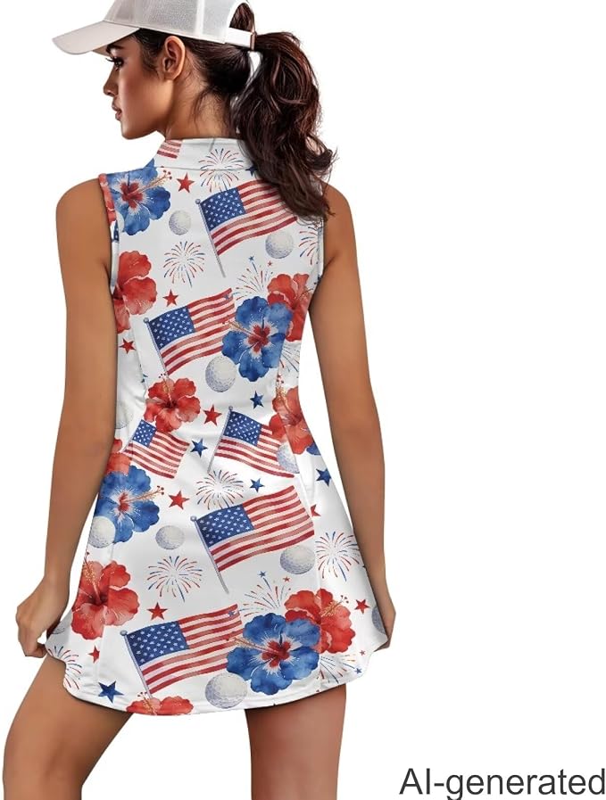 Golf Dress Tennis Dresses for Women with Built in Shorts and Pockets Sleeveless Athletic Dress Workout Dress