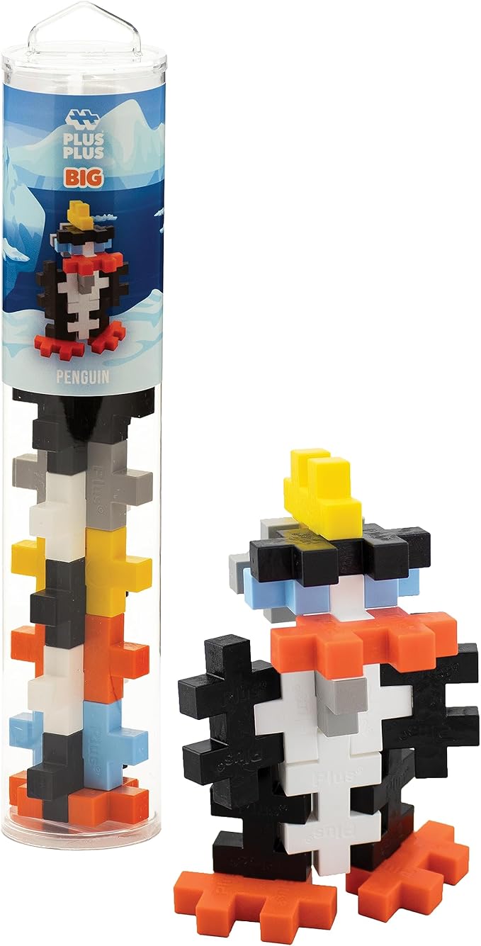 PLUS PLUS Big - Zoo Playset Bundle - 15 pc Penguin, Flamingo, Giraffe Tube & Baseplate Duo - Construction Building Stem/Steam Toy, Interlocking Large Puzzle Blocks for Toddlers and Preschool