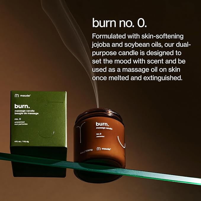 Maude Burn, Fragrance Free (No. 0) - Unscented Hydrating + Skin-Softening Soybean + Jojoba Oil Massage Candle - Fragrance-Free, Soothing Warm Massage Oil Candle - Relaxing Self Care Gifts (4 oz)