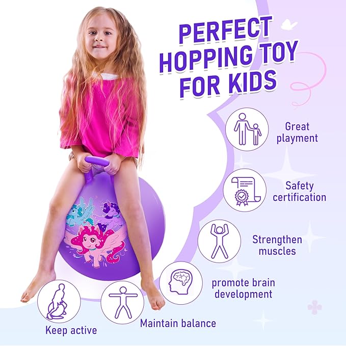 U&C Planet Hopper Ball 18 inches Bouncy Ball with Handle for Kids Age 3-6 Hoppity Hop Sit and Bounce Jumping Hopping Toy with Pump and Gift Box Great Gift for Birthday Christmas, Purple