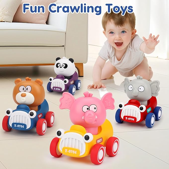 AugToy Press and Go Toy Cars for Toddlers 1-3 Push Go Animal Racing Baby Cars Toys Infant 6-12-18 Months Toys for 1 Year Old Boy Girl First Birthday Gifts for One Two 2 Year Old Toddler Toys 1-2 2-3