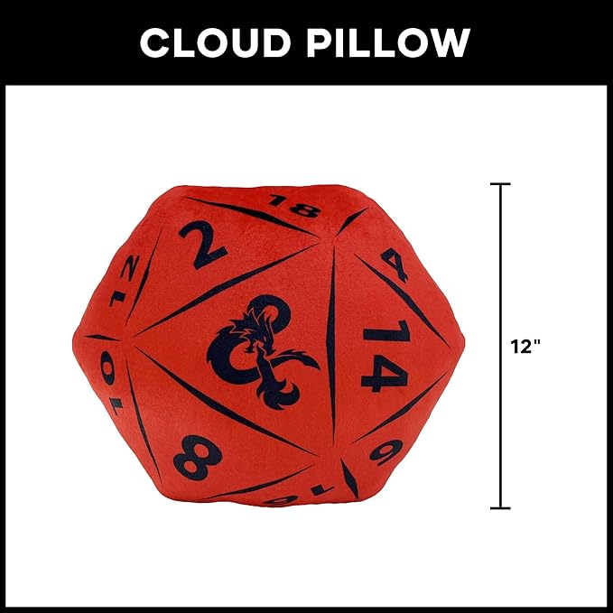 Northwest Dungeons & Dragons D20 Die Cloud Pillow 12" – RPG Plush Stuffed Toy, Geeky Room Decor for Kids & Adults, Gift for D&D Fans