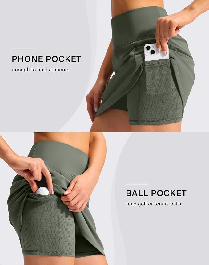 16'' Skorts for Women with 4 Pockets High Waisted Golf Skirt | Built-in Shorts, Stretch, A Line, Pickleball, Athletic, Casual, Tennis Skirt