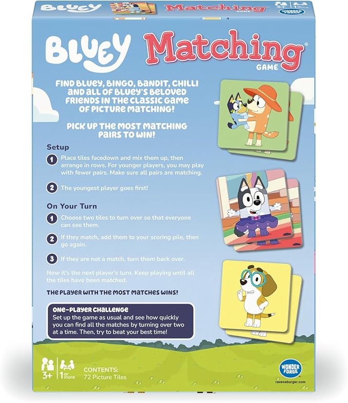 Wonder Forge Bluey Matching Game - Family & Toddler Games - Educational Toys - Memory & Brain Games for Kids Ages 3-5, Indoor Recess