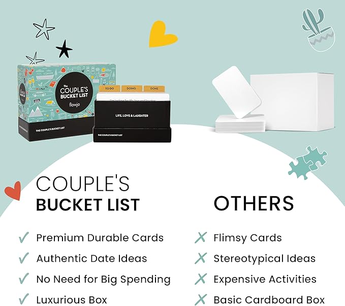 Flowjo Couple Bucket List Games for Game Night – Couples Games Card Games with 100 Original Date Night Ideas – His and Hers Fun Games – Ideal for Reconnecting, Newlyweds