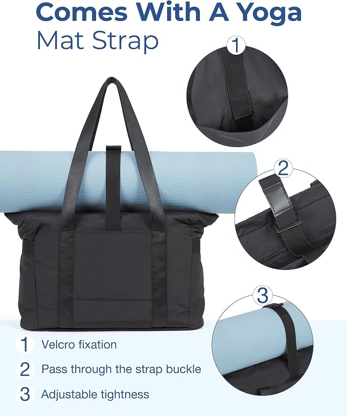 BAGSMART Tote Bag for Women, Lightweight Tote Bag with Yoga Mat Strap, Quilted Handbag for Daily, Work, Gym