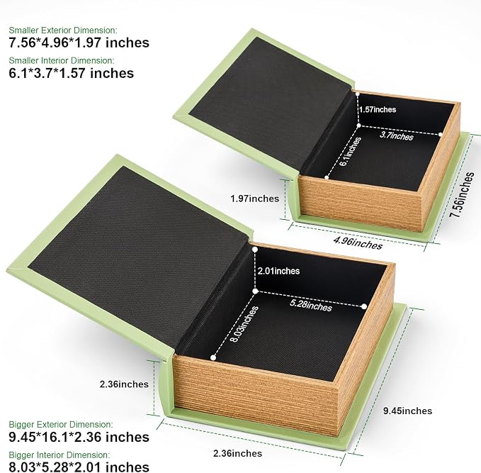 Decorative Books Storage Box Leather & Wood Decor Aesthetic Home Decor for Coffee Tables Bedside Tables Bookshelves Secret Storage for Jewelry,Keys Data cables,photos,souvenirs,set of 2