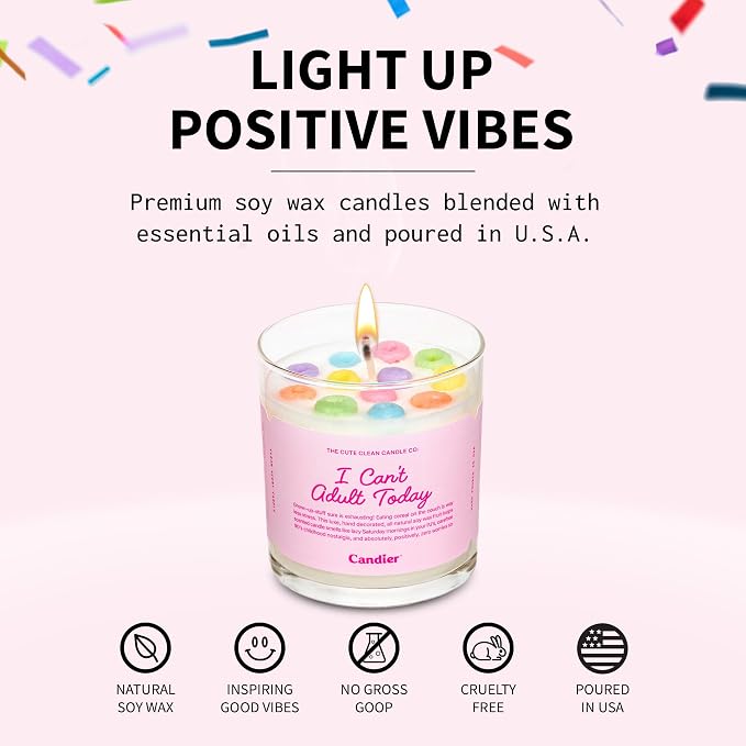 Can’t Adult Cereal Scented Candle, Natural Soy w/Fruit Loops & Cereal Milk Notes, Aromatherapy Candle for Relaxation, Unique Candles Gifts for Women, 60-Hour Burn Time - Candier by Ryan Porter