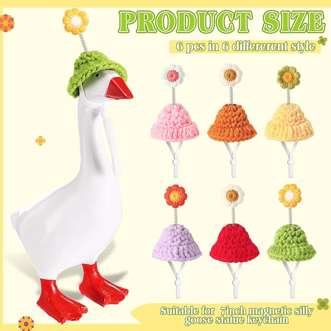 Geyoga 6 Pcs Mini Knitted Hats 7 Inch Goose Outfits Hat with Adjustable Strap Mini Porch Goose Headwear for Statue Key Holder