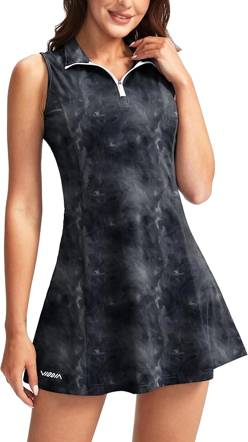 Viodia Women's Tennis Golf Dress with Shorts | Active, Exercise, Workout, Sports, Athletic, Dresses for Women, with Zipper Pockets