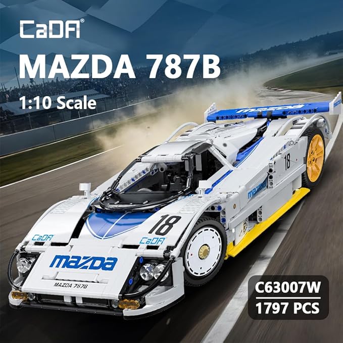 CaDA C63007W Mazda 787B Racing Car Building Blocks,1797 PCS 1:10 Licensed Supercar Technik Model Set with Rotary Engine Simulation