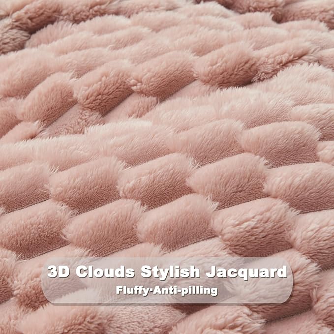 NEWCOSPLAY Super Soft Queen Blanket Pink Premium Silky Flannel Fleece 3D Clouds Stylish Jacquard Lightweight Bed Blanket All Season Use 350GSM (Pink, Queen(90"x90"))