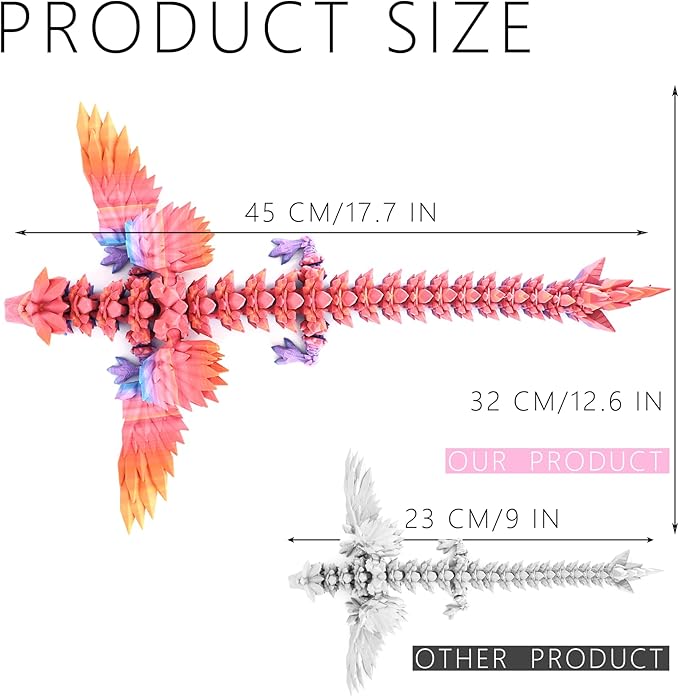 ACOCOFE 3D Printed Dragon with Wings, 18 inch Flying Articulated Winged Dragon, Mystery Crystal Dragons,Home Office Decor Gift(RainbowD)