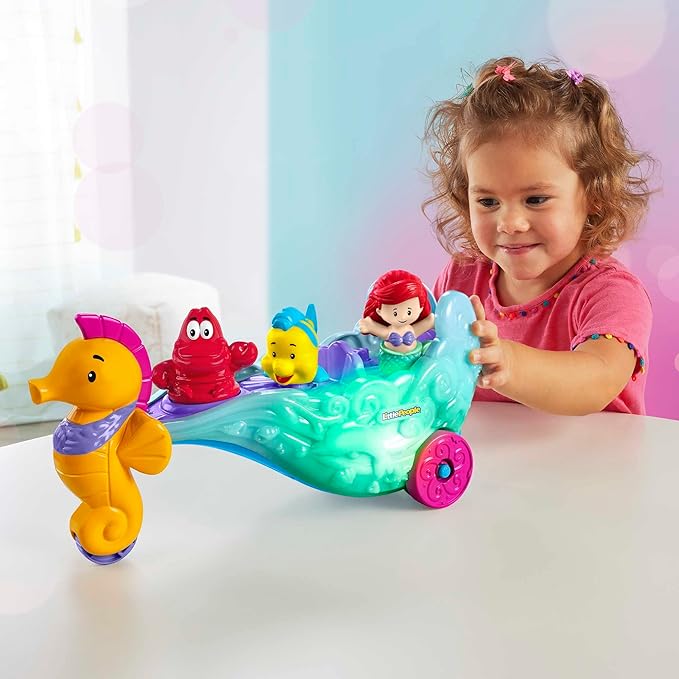 Fisher-Price Little People Toddler Toy Disney Princess Ariel's Light-Up Sea Carriage Musical Vehicle for Pretend Play Ages 18+ Months