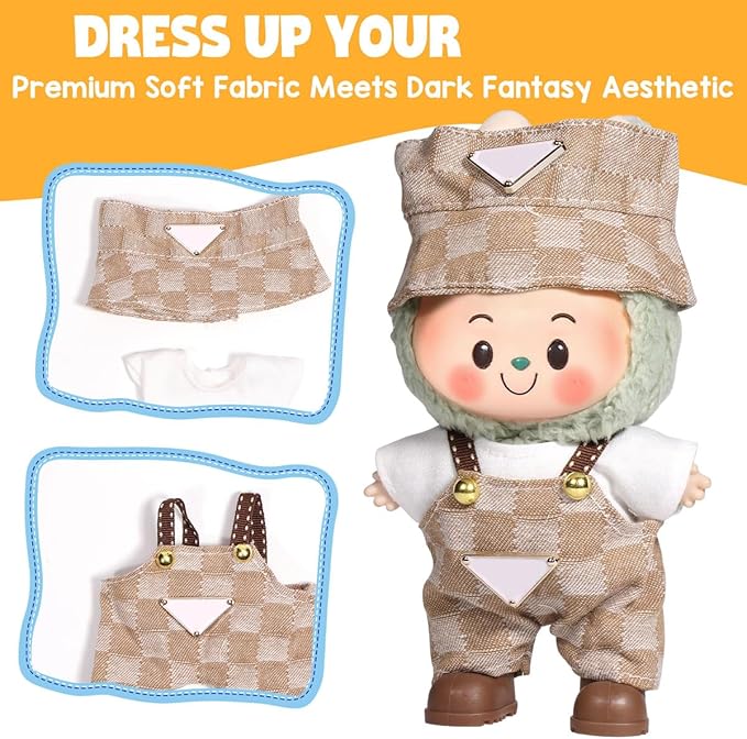 AICase for 17cm Doll Clothes/Outfit,Clothes Set for 17cm Doll,3 Piece Set Hat Clothing,Boys and Girls Stylish Adorable Dolls Clothes Accessories_Brown-1
