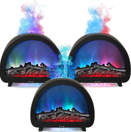 3 Pack Flame Essential Oil Diffuser 200ml Ultrasonic Cool Mist Humidifier 12 Colors LED Light with Remote Control Aromatherapy Diffuser for Home Bedroom Hotel Office Spa Yoga,Black