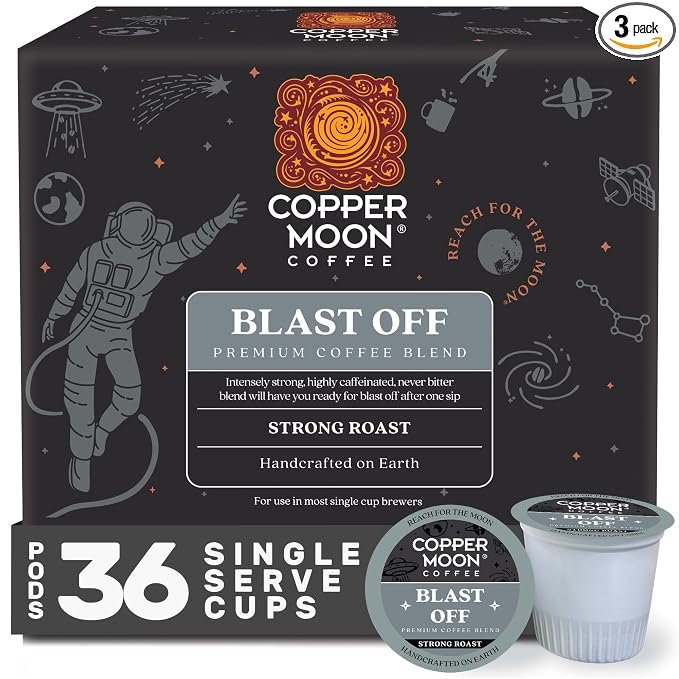 Copper Moon Single Serve Coffee Pods for Keurig K-Cup Brewers, Strong Roast, Blast Off Blend, 36 Count