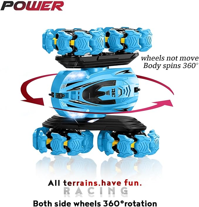 Remote Control Car, New Upgraded Double-Sided 360° Rotating RC Toy Cars with LED Headlights, 2.4GHz Rechargeable Electric Race Stunt Car with 4WD, Best Gift for 6-12 Year Old Boys and Girls (Blue)