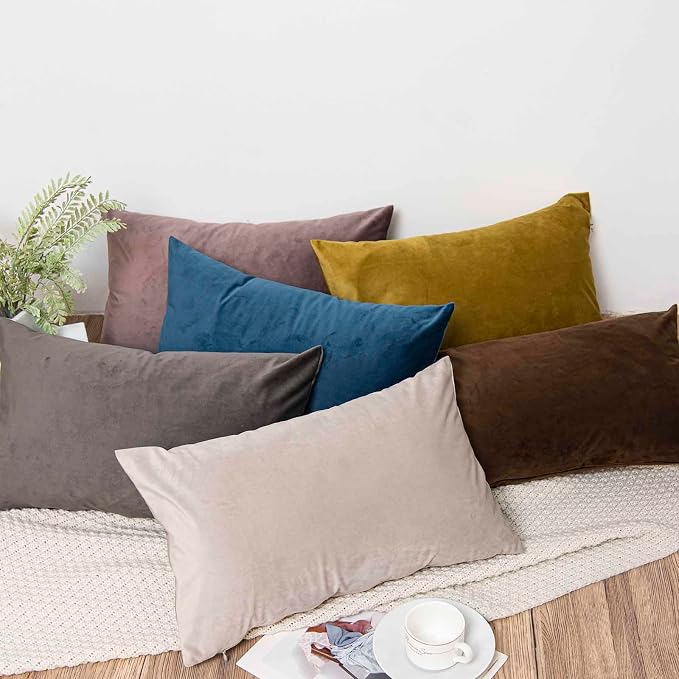 14x24 Pillow Covers Set of 2 Decorative Velvet Throw Pillow Covers,Ash | Luxury Soft Cushion Covers with Invisible Zipper for Couch Sofa Bed Living Room Bedroom Home Decor