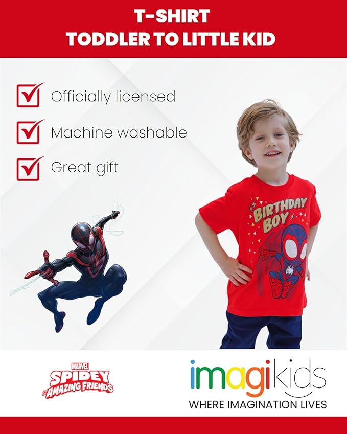 Marvel Spidey and His Amazing Friends Birthday T-Shirt Toddler to Big Kid Sizes (2T - 10-12)