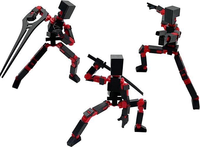(Assembly Completed) 3D Printed Enlarge Body Size 8.13-inch Action Figure Lucky20, Full Body Mechanical Movable Toy, Multiple Accessories, Desk Decoration (Black)