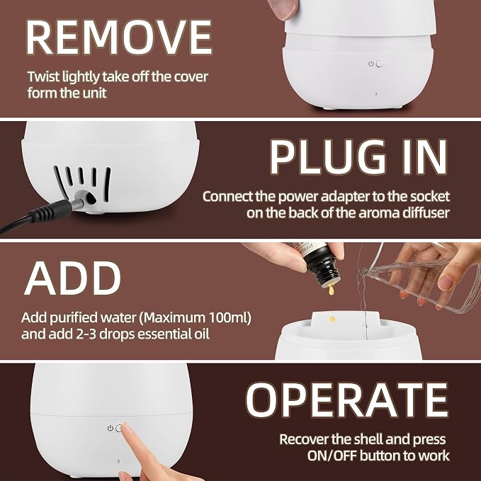 Essential Oil Diffuser,Cool Mist Humidifier with 2 Modes, Auto-Off Function | Small Ultrasonic Aromatherapy Diffuser, Fragrance Aroma Diffuser for Bedroom, Home Essentials, Scent Diffuser 100ml, White