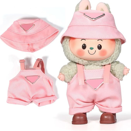 AICase for 17cm Doll Clothes/Outfit,Clothes Set for 17cm Doll,2 Piece Set Hat Clothing,Boys and Girls Stylish Adorable Dolls Clothes Accessories_Pink