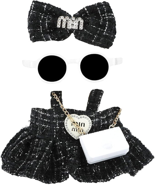 Doll Clothes 17cm Black Outfits Dolls Elegant Black Dress Hair Clips Glasses and Bag Exquisite Clothes Accessories Compatible with Doll (Style 3)