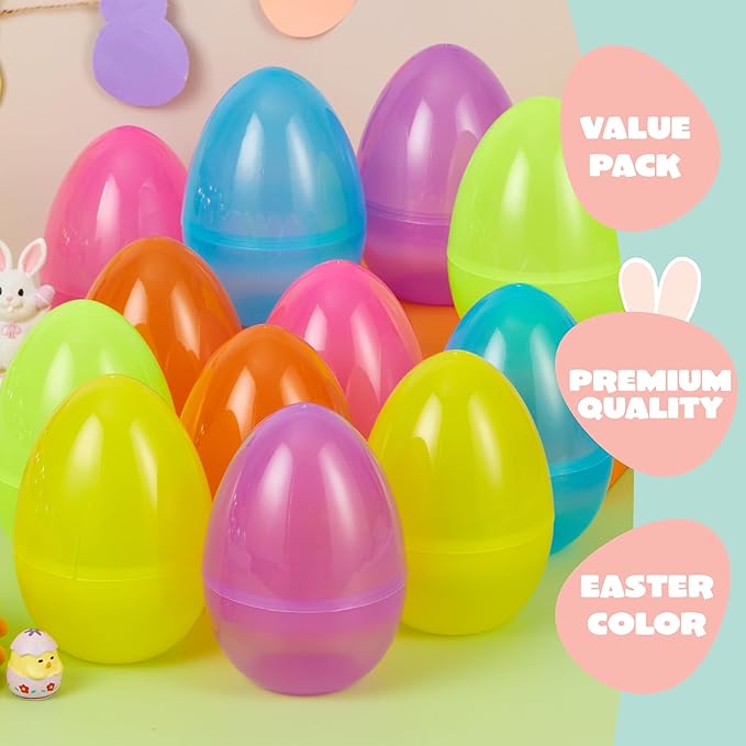 JOYIN 6 Pcs Large Clear Easter Eggs, 6 Inches Jumbo Plastic Eggs Fillable for Easter Themed Hunt Colorful Basket Stuffers Fillers Filling Treats Party Favor Classroom Prize Supplies