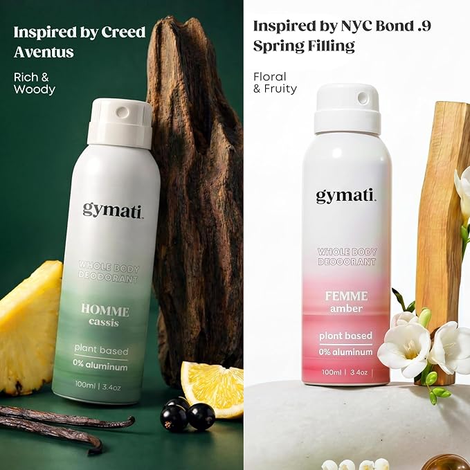 Gymati Natural Deodorant Body Spray – Aluminum-Free, Plant-Based Blend with Aloe & Zinc, Long-Lasting Odor Protection, Luxury-Inspired Scent Men & Women, Pack of 2