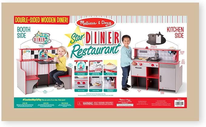 Melissa & Doug Double-Sided Wooden Star Diner Restaurant Play Space