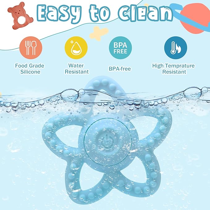 Wacipeck Vibrating Teether for Babies 6-18 Months，Sensory Toys for Kids with Autism Oral Motor Therapy ，3 Speed Vibration Baby Teething Relief，Toddler Travel Essential & 1-2 Year Old Boy Girl Gift