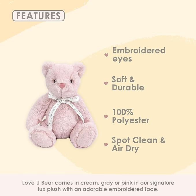 MON AMI ‘Love U’ Pink Teddy Bear Stuffed Animal – 10’’, Teddy Bear Plush for Baby Shower, Cute Plushies for Kids of All Ages