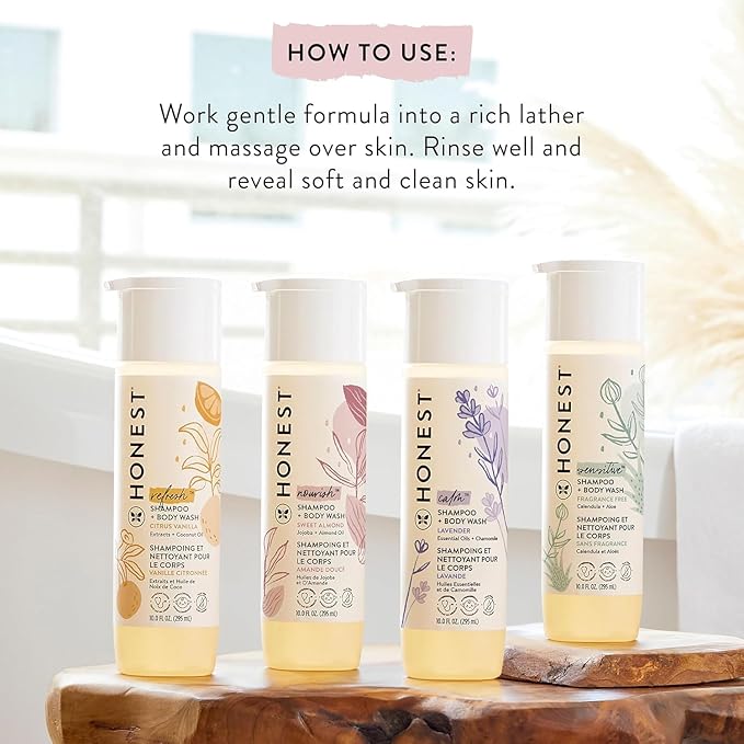 The Honest Company 2-in-1 Cleansing Shampoo and Body Wash for Sensitive Skin, Gentle Tear-Free, Hypoallergenic with Naturally Derived Ingredients, Fragrance-Free, 18 fl oz