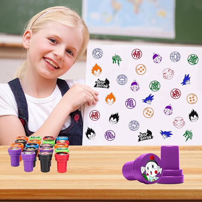24 Pcs Dragon Themed Stampers, Ball Z Birthday Party Supplies, Classroom Rewards Prizes, Goody Bag Treat Bag Stuff for Goku Birthday Party Gifts