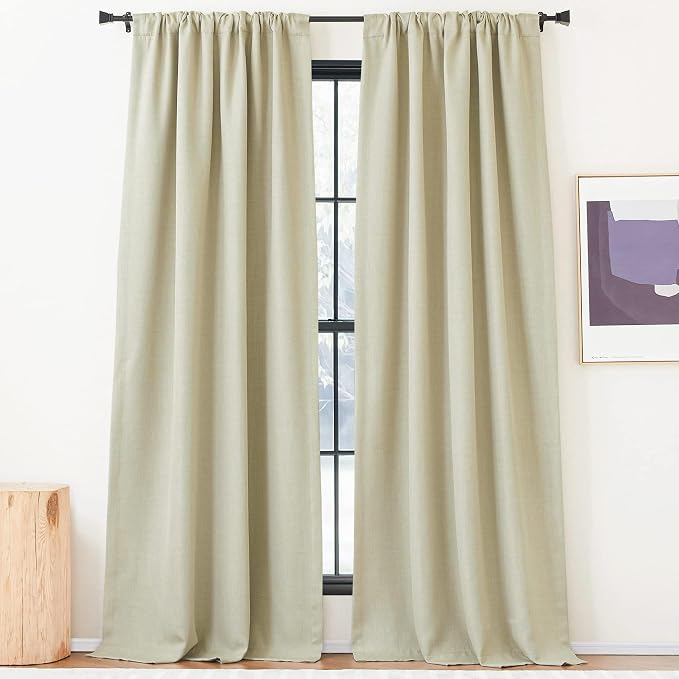 NICETOWN Room Darkening Curtains for Living Room 90 inches Long, Pinch Pleated Curtains Faux Linen Blend Light Blocking Noise Canceling Window Treatments for Bedroom, Linen Beige, W52 x L90, 2 Panels