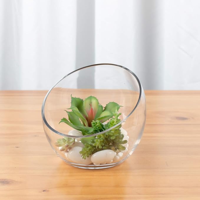 WGVI Clear Slant Cut Bowl Glass Vase, Glass Terrarium, Candy Dish, Glassware, Slant Cut, 7" Width, 6" Height (1 Piece)