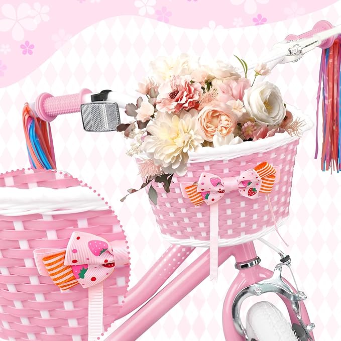 KORIMEFA Girls Bike for Ages 2-8 Years Toddler Kids with Doll Seat, 12 14 16 Inch Bicycle with Training Wheels, Little Small Princess Bicycle with Basket& Streamers, Girls Pedal Bike