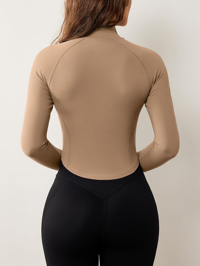 AVGO Women's Workout Jacket Lightweight Zip Up Cropped Yoga Jackets Slim Fit Athletic Tops with Thumb Holes