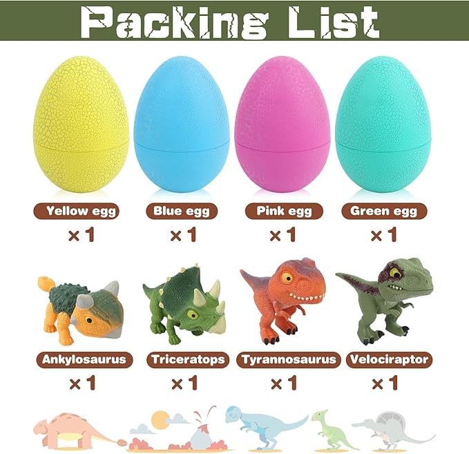 5.12" Dinosaur Egg Toy 4Pack, Exquisitely Carved Dinosaur Figures, Easter Eggs, Suitable for Boys and Girls