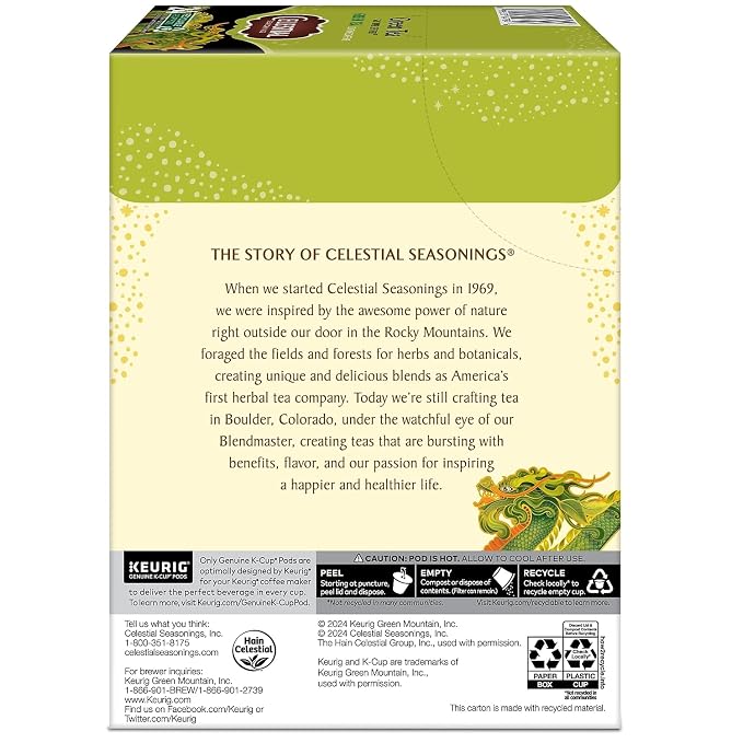 Celestial Seasonings Authentic Green Tea, K-Cup Portion Pack for Keurig K-Cup Brewers, 24-Count