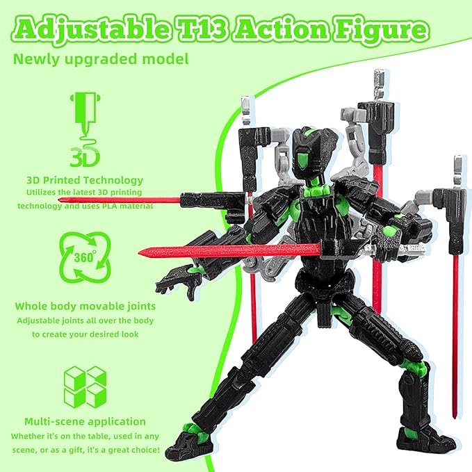 Assembly Completed T13 Action Figure Set，T13 mision 13 figuras originales 3D Printed Toys Nova 13 Action Figures Desktop Decorations for Game Lovers Toy (Green, 8 Inch)